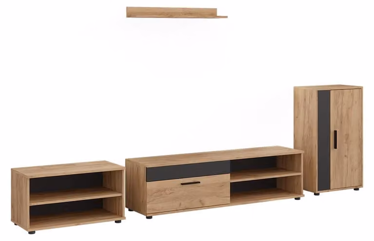 Vicco Berno Woonwand Set van 4 stuks, Goudkleurig Eiken en Antraciet, Model 59206