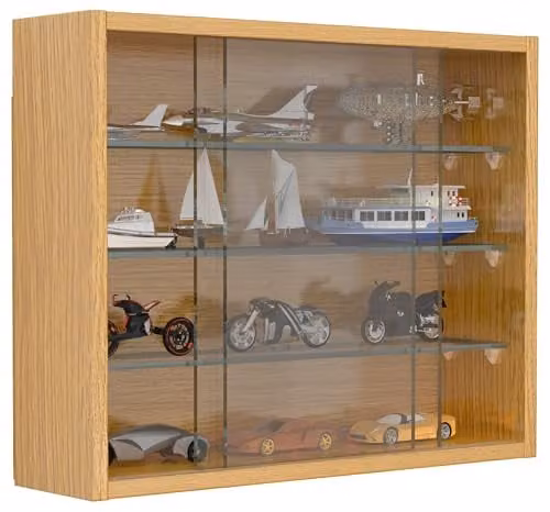 VCM Drivalo Wandvitrine met glazen schuifdeuren, Bruin hout-effect, H x B x D: 40 x 50 x 12 cm