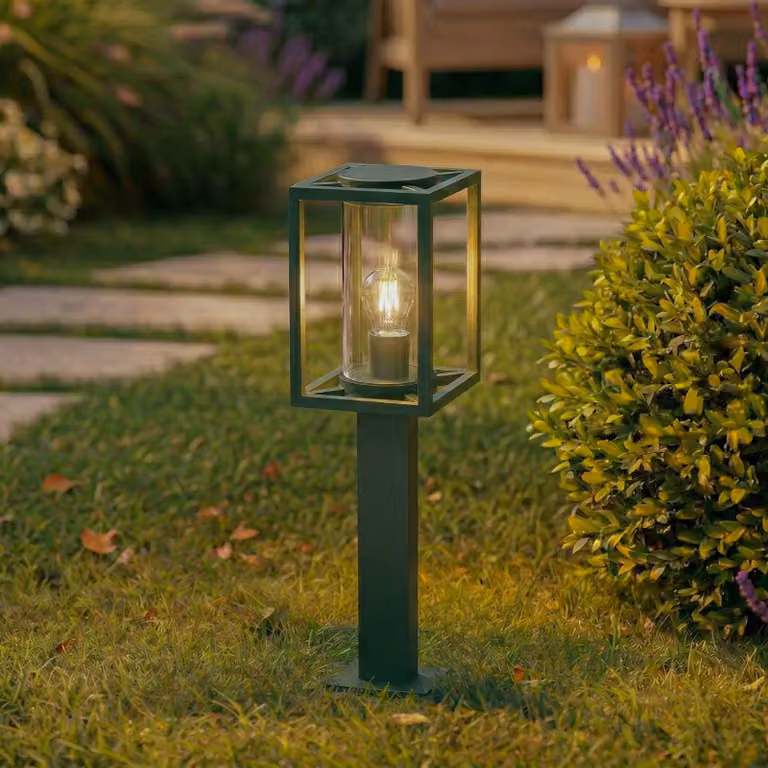 Lucande Ferda tuinpadverlichting, modern, groen, aluminium en glas, IP44, E27, 60 cm