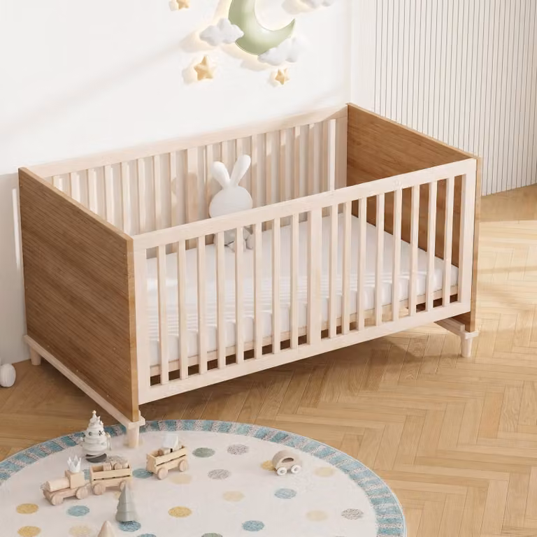 STILVORA Wieg met rooster, verstelbaar in 5 hoogtes, babybed van natuurlijk hout, 70 x 140 cm