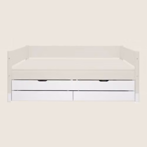 Flexa White uittrekbaar slaapbed met 2 laden, wit en grijs, B/D/H: 196 x 95 x 34 cm
