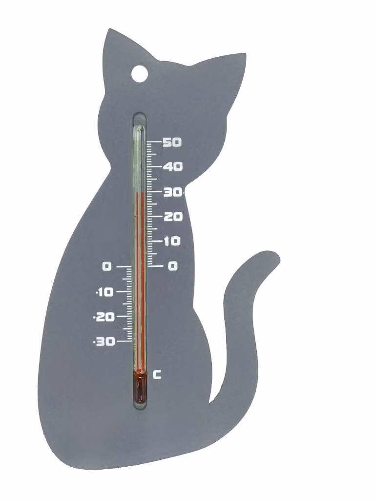Nature Muurthermometer grijs met katmotief