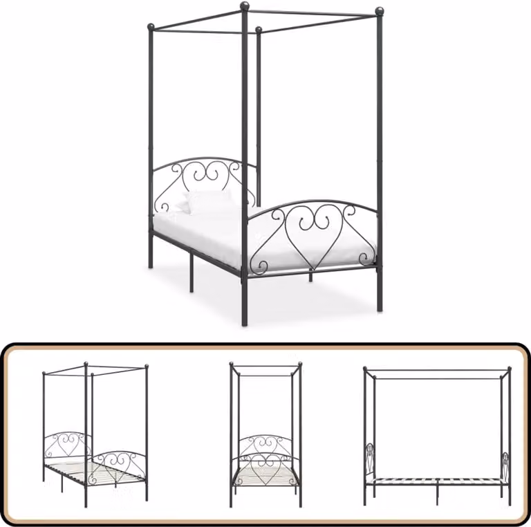 vidaXL Hemelbedframe van metaal in grijs, 120 x 200 cm