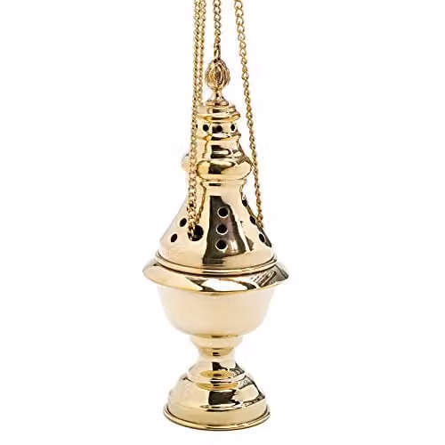 NKlaus Rookvat Wierookbrander met Binnenbakje en Ketting, Messing Deco Goud, 70 cm