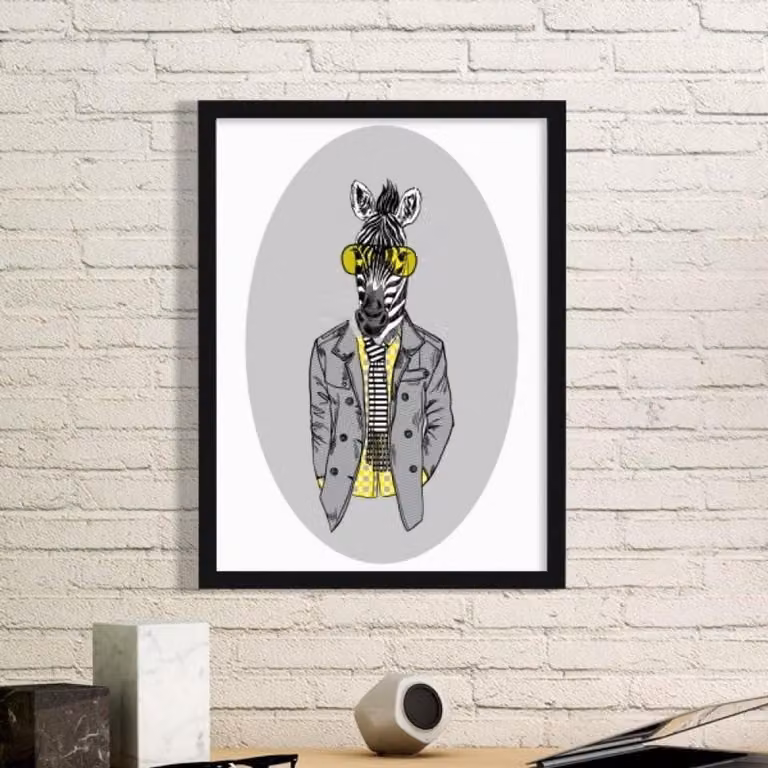 Decoratieve Prent met Zwarte Houten Lijst voor Wanddecoratie in de Woonkamer