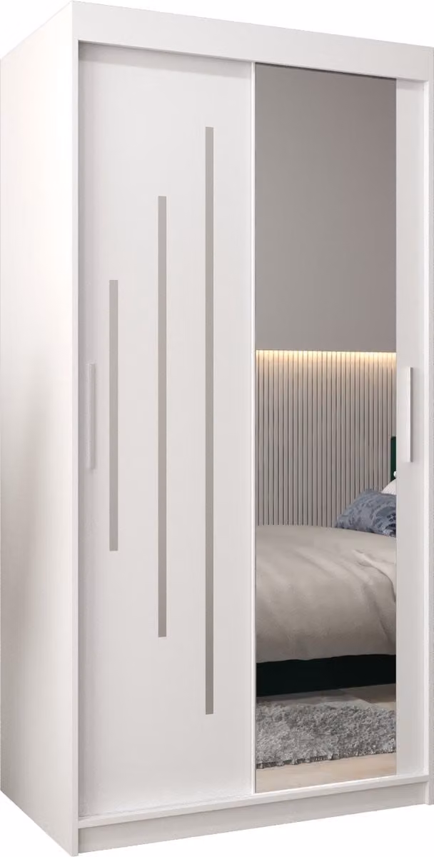 InspireMe MALTESE II Kledingkast met 2 schuifdeuren en spiegel, Wit Mat, B/D/H: 100 x 62 x 200 cm