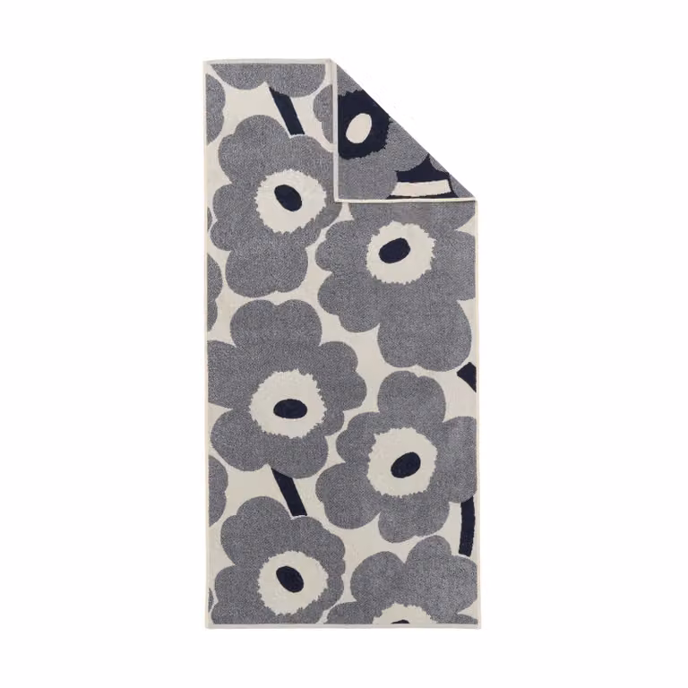 Marimekko Unikko badhanddoek voor volwassenen Off white-blueberry B/D/H: 70 x 150 cm