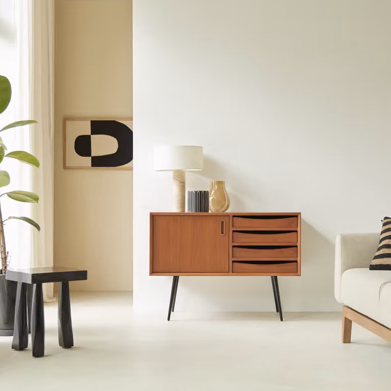 Tikamoon Simen dressoir van teak en metaal - Bruin - Breedte: 100 cm, Hoogte: 72 cm, Diepte: 35,5 cm