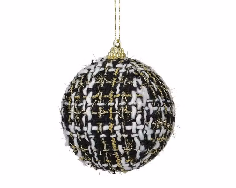 Kerstbal met abstract geometrisch patroon zwart en wit, Diameter: 8 cm