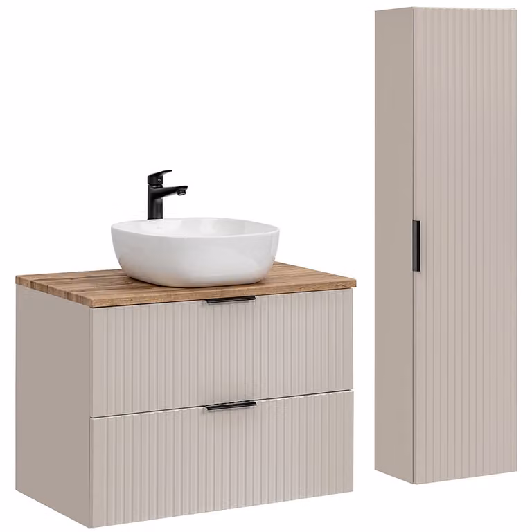 Lomadox Badkamermeubelset met 80cm wastafel, 2-delig, Kasjmier en Eik, ADELAIDE-56-CASHMERE