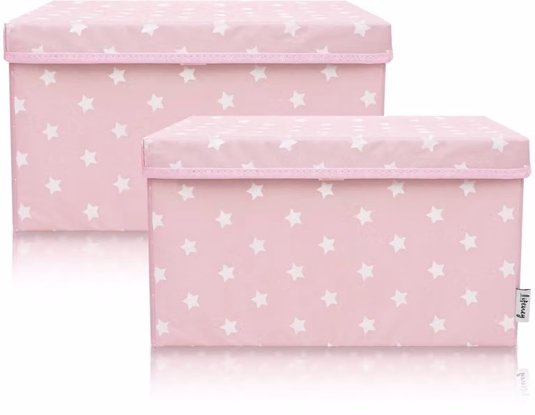 SnelShoppen Set van 2 Opbergdozen voor Kinderen met Handvatten, Roze Ster, B/D/H: 37 x 25 x 21 cm
