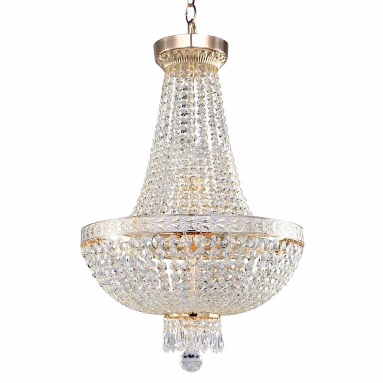 home24 Kroonluchter Bella, goud/messing, kristalglas, dimbaar, Ø 40 cm
