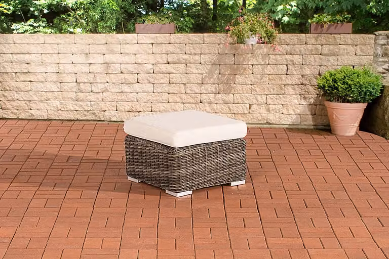CLP Polyrattan hocker Bilbao/Madeira grijs gevlekt met gebroken witte bekleding