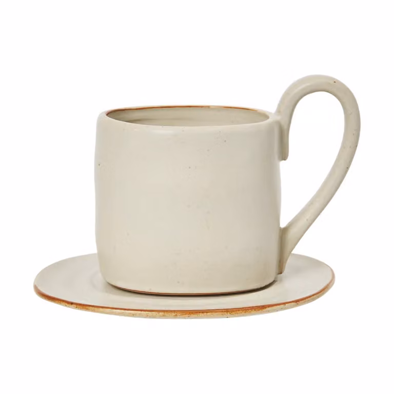 Ferm Living Flow mok met schotel 25 cl Off-white speckle