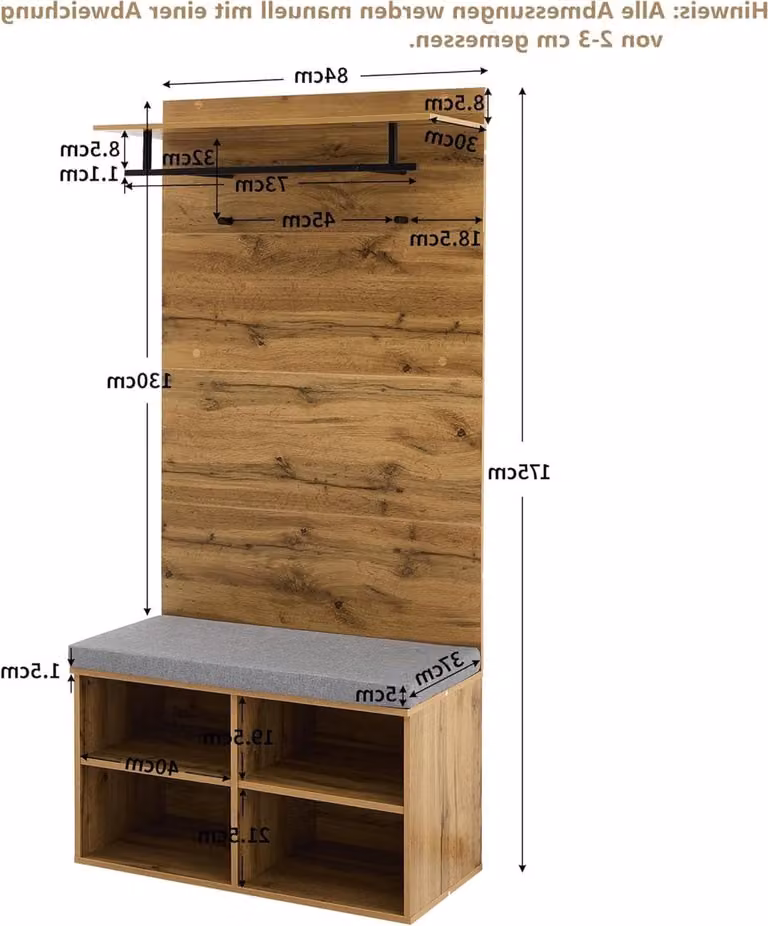 Compacte Garderobeset Halmeubelset met Schoenenkast in Eiken, B/D/H: 84 x 37 x 175 cm
