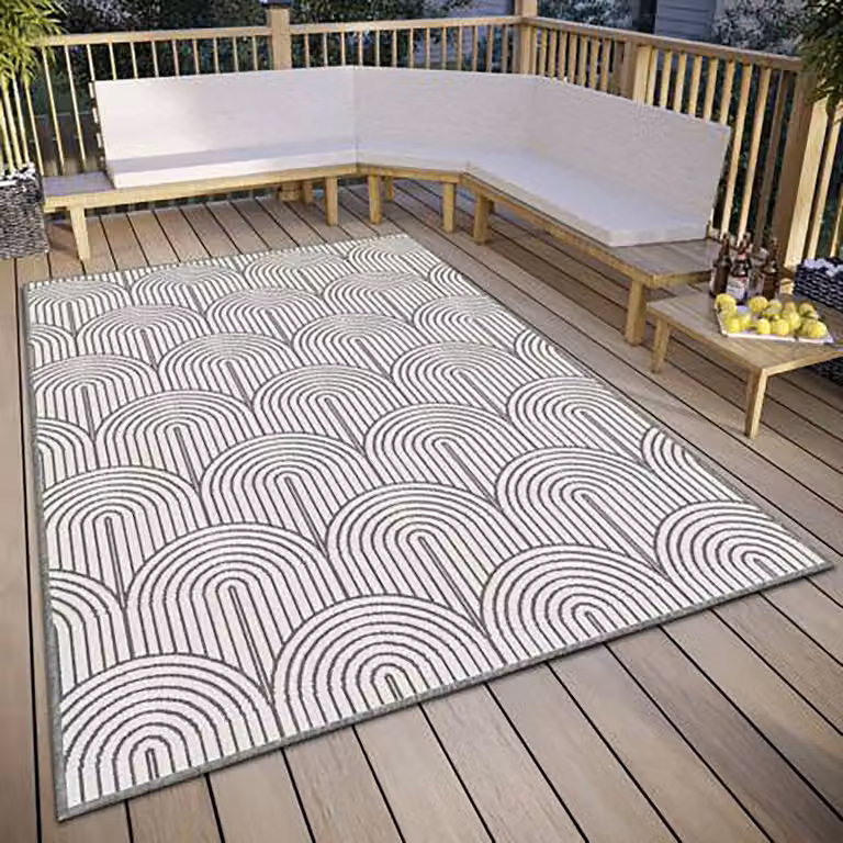 home24 In- en outdoorvloerkleed zilver/wit, 200 x 290 cm