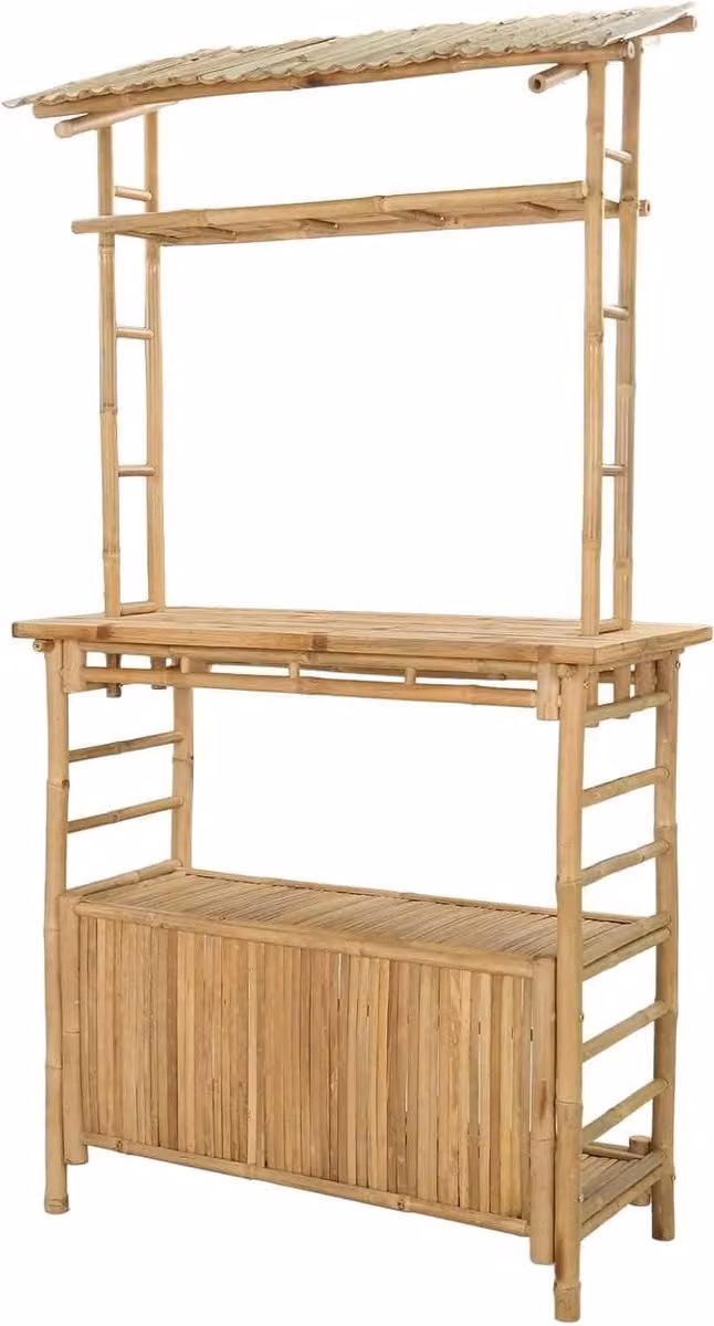Natuurlijke Bamboe Bartafel met Opbergruimte voor Buiten en Binnen - B/D/H: 110 x 50 x 210 cm