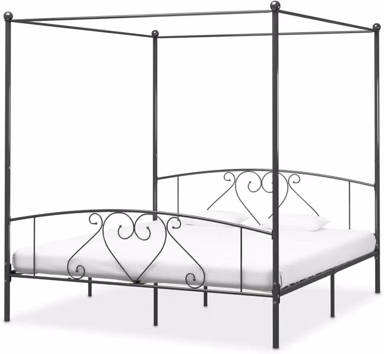 Grijs metalen bedhemel frame met lattenbodem voor 180x200 cm