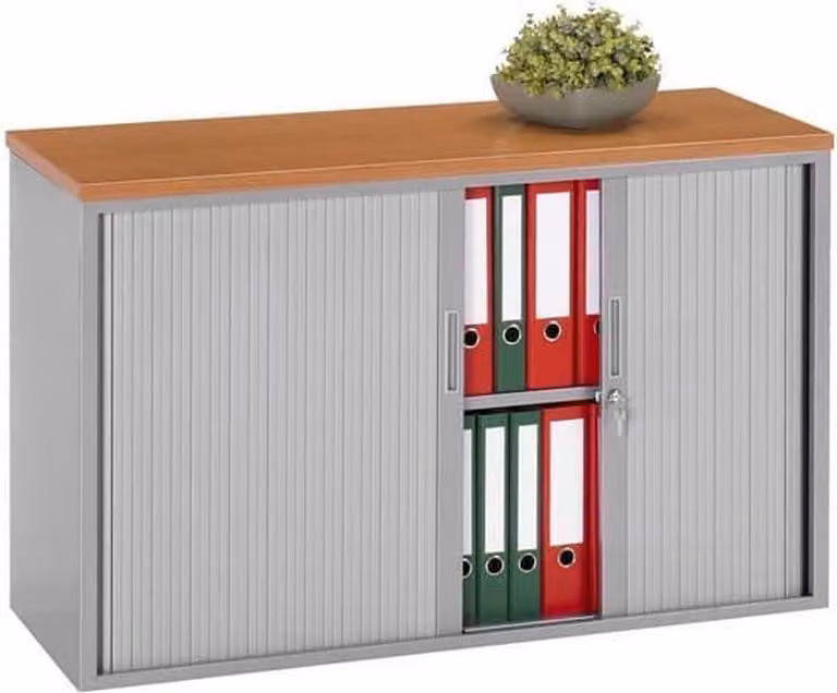 ABC Kantoormeubelen Stalen roldeurkast Lichtgrijs en Zwart B/D/H: 120 x 43 x 72,5 cm