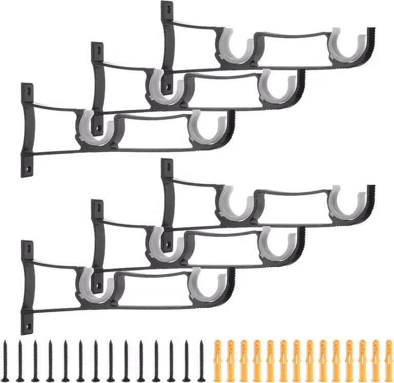 Set van 6 gordijnroedebeugels voor diafragma van 210 mm en gordijnroedes van 2,5 cm met verdikte muurhaken
