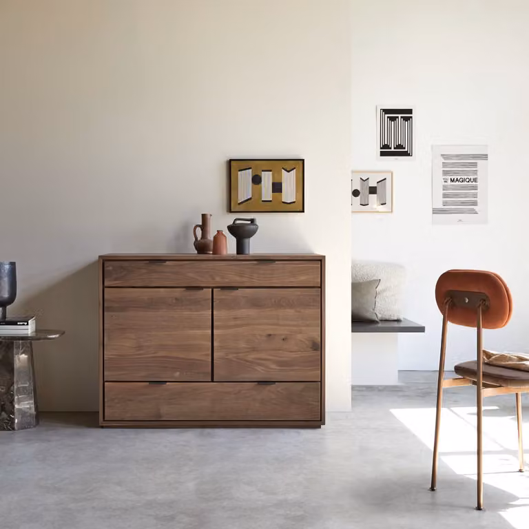 Tikamoon Senson Massief Notenhouten Buffet - Bruin - Breedte: 120 cm