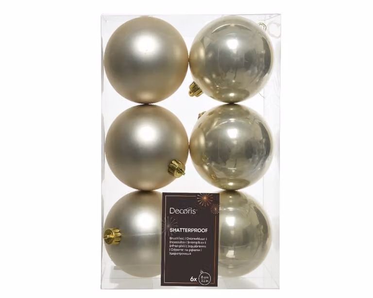 Decoris Set van 6 onbreekbare kerstballen parel, diameter 8 cm