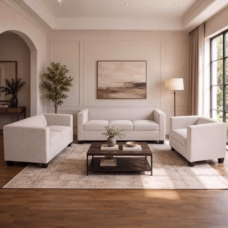 Mendler 3-2-1 Sofa-set Lille loungesofa met Nosag-vering in beige chenille textiel