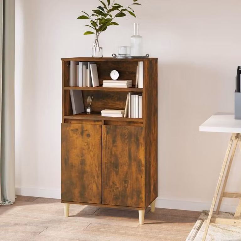 Highboard Kast met Ladekast en Open Plank - Eiken Gerookt - B/D/H: 60 x 36 x 110 cm