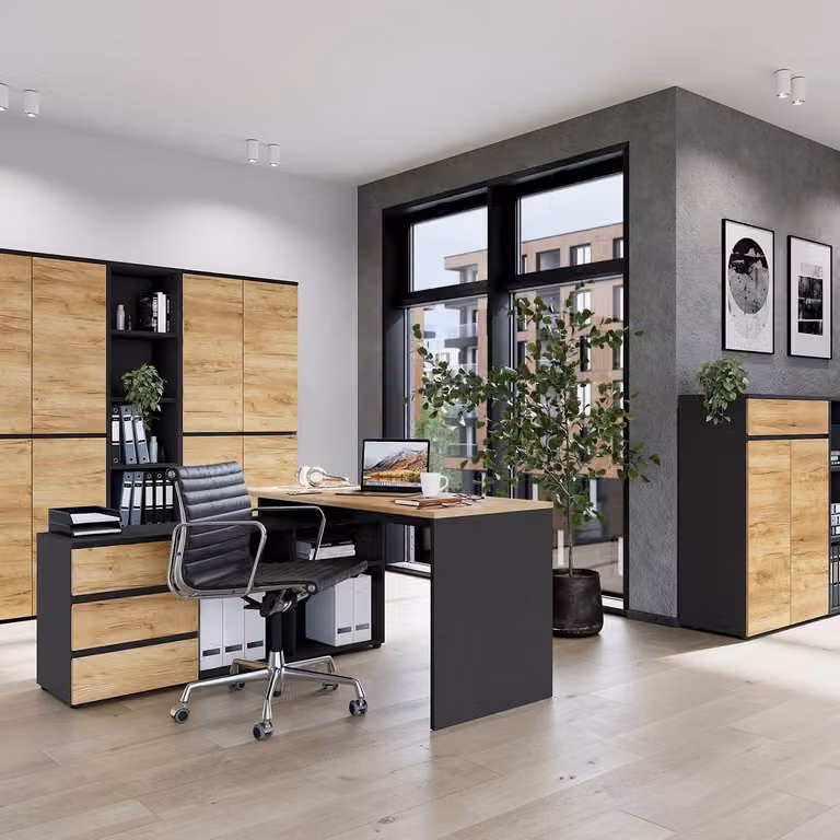 home24 Hoekbureau GW-Lissabon Bruin/Zwart/Grafietkleurig B: 146 cm, D: 75 cm, H: 145 cm