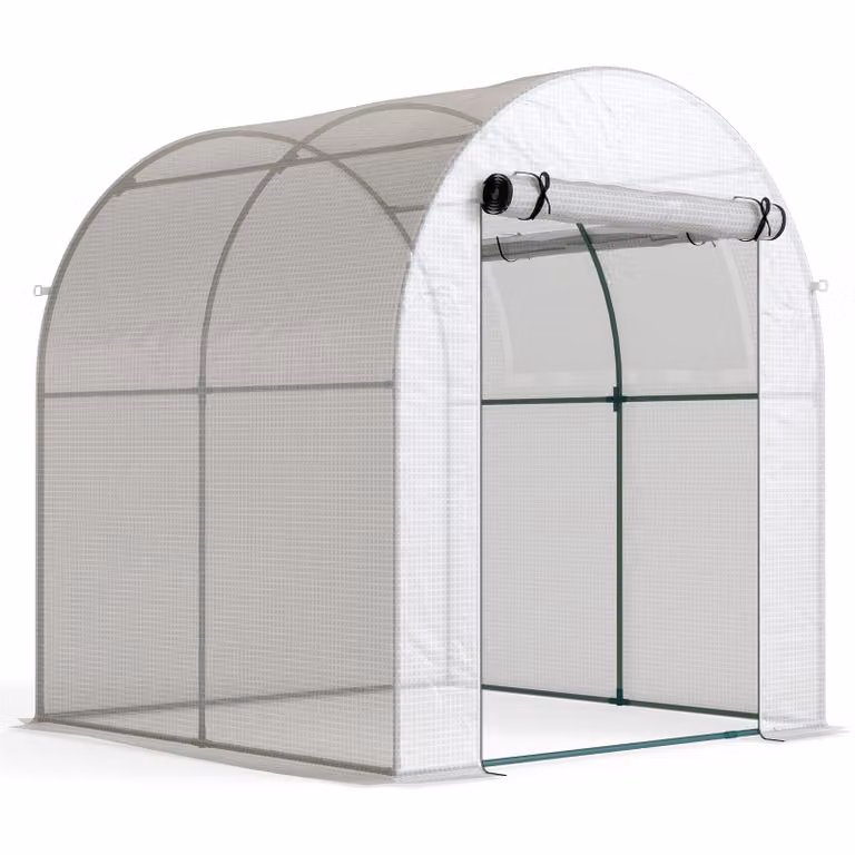 Outsunny Draagbare plantenkas met stalen frame en kunststofafdekking, Wit