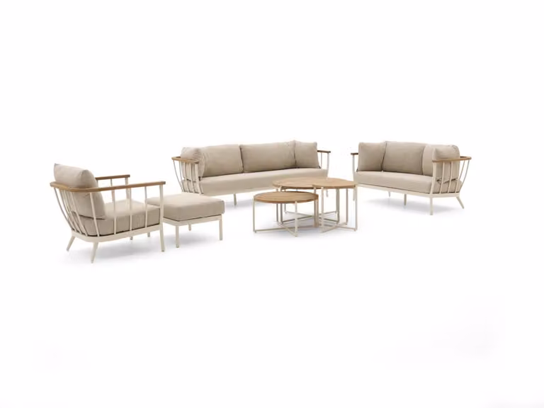 Apple Bee Loungeset voor 6 personen met grijze kussens en teakhout