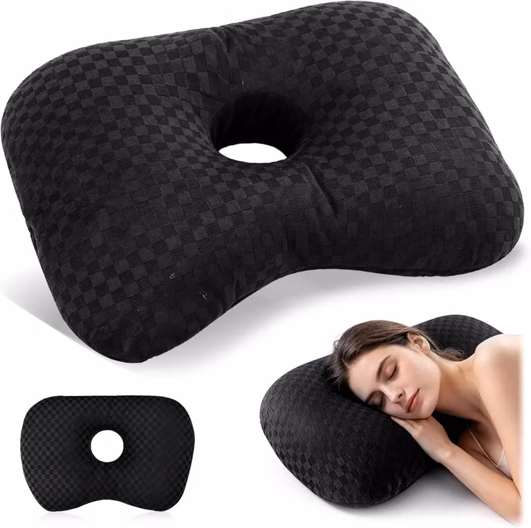 Zijslapers Kussen met Uitsparing voor Drukverlichting, Extra Zacht Polyester Velours, Wasbare Hoes, 32 x 44 cm