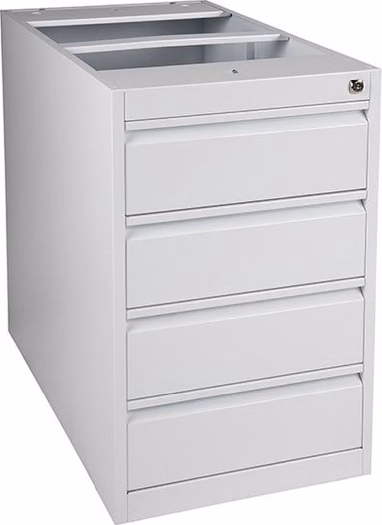 ABC Kantoormeubelen Praktische standcontainer met 4 diepe lades, Lichtgrijs (Ral 7035) met wit topblad, Hoogte: 80 cm