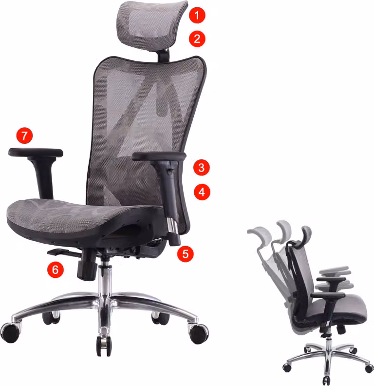 Mendler Ergonomische Bureaustoel met Verstelbare Armleuningen en 360 graden Draaibaar Functie