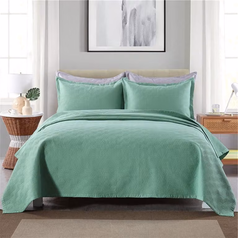Groene katoenen bedsprei met tweezijdig keperdesign, 230 x 245 cm