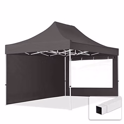 TOOLPORT Easy Up Partytent met 2 zijwanden en panoramavensters, Grijs, 3 x 4,5 m
