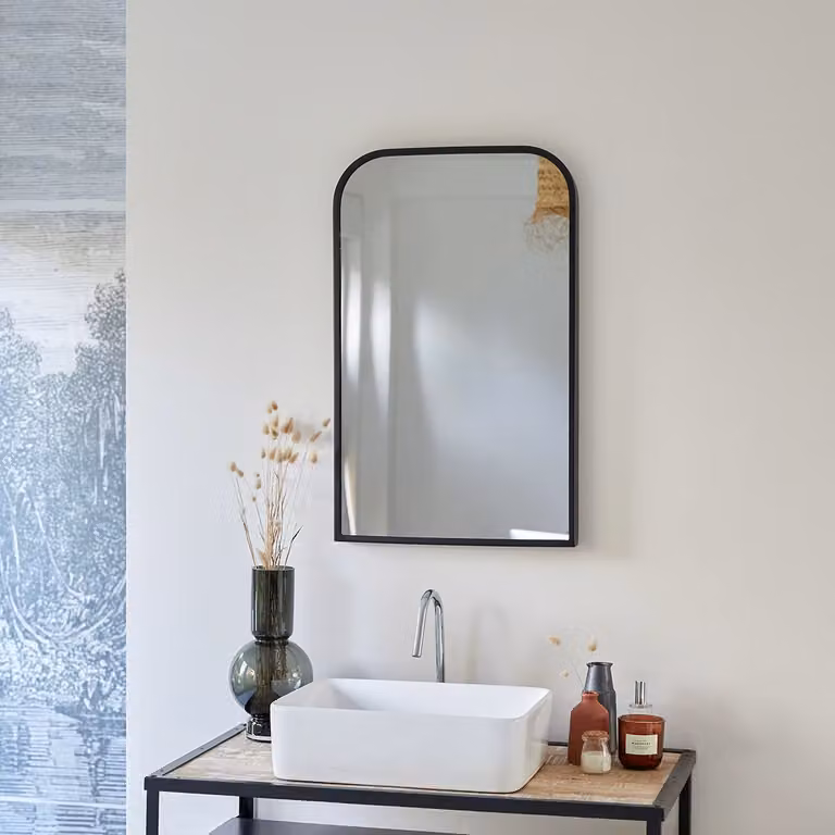 Tikamoon Ronde Wandspiegel Industrial - Zwart - Metaal - B: 80 cm, D: 50 cm