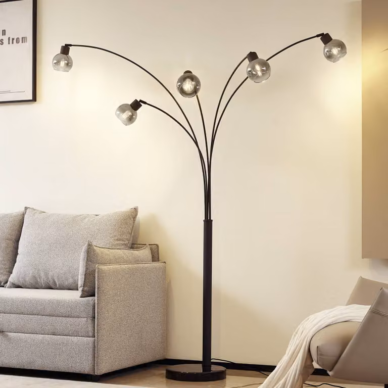 Lindby Braccio Booglamp - Zwart - Modern - Metaal en Glas - Hoogte: 204,5 cm