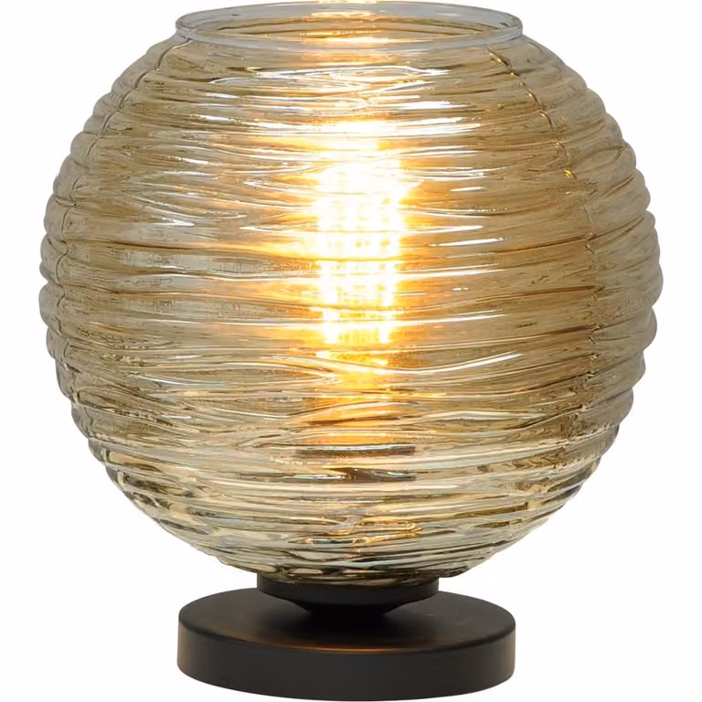 Masterlight Tafellamp Quinto Smoke met gestreept glas in grijs en transparant