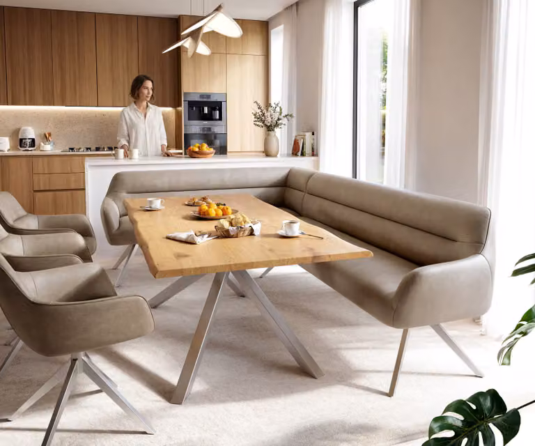 DELIFE Eetkamerbank Taya-Flex L-vormig Beige met Metalen Frame B: 282 cm, D: 190 cm, H: 106,5 cm