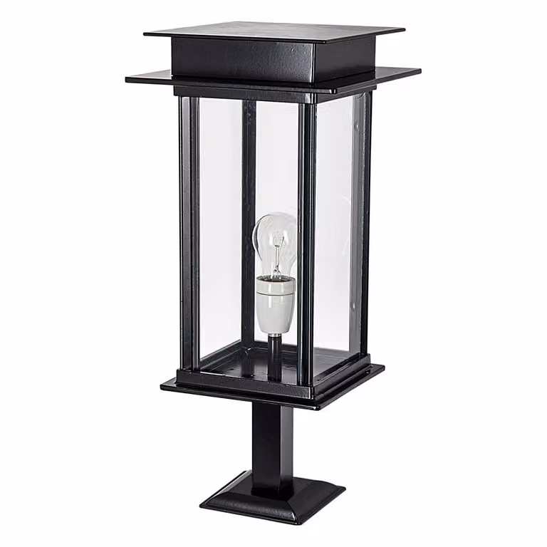 KS Verlichting Sokkellamp Praag II klein zwart aluminium met transparant glas voor in de tuin