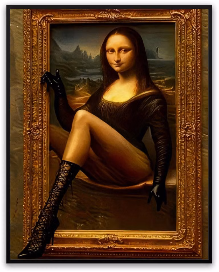 Mona Lisa Stapt uit Fotolijst Kunstposter - 50 x 70 cm